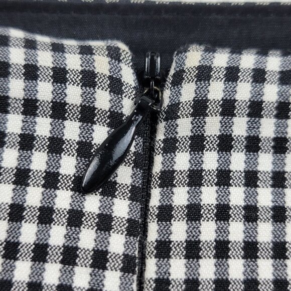 Nanette Lepore Black White Plaid Eyelet Skirt Lined Stretch Zip/Slit Back Size 6 - Picture 6 of 7
